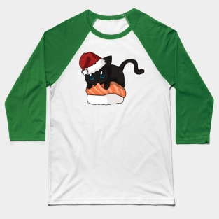 Black Cat Salmon Sushi Christmas Baseball T-Shirt